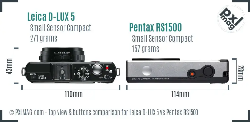 Leica D-LUX 5 vs Pentax RS1500 top view buttons comparison