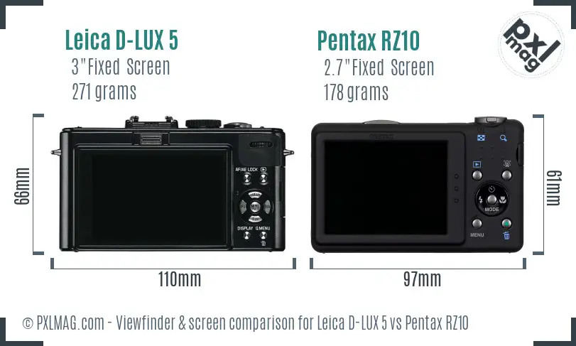 Leica D-LUX 5 vs Pentax RZ10 Screen and Viewfinder comparison