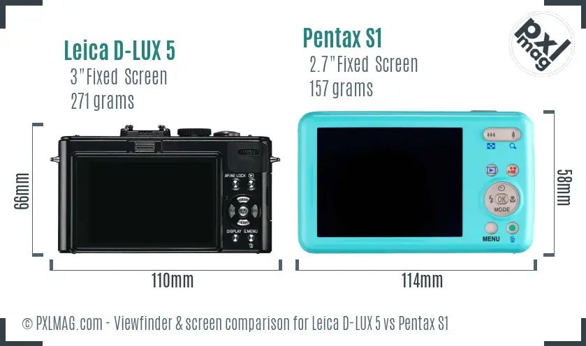 Leica D-LUX 5 vs Pentax S1 Screen and Viewfinder comparison Leica D-LUX 5 vs Pentax S1 Screen and Viewfinder comparison