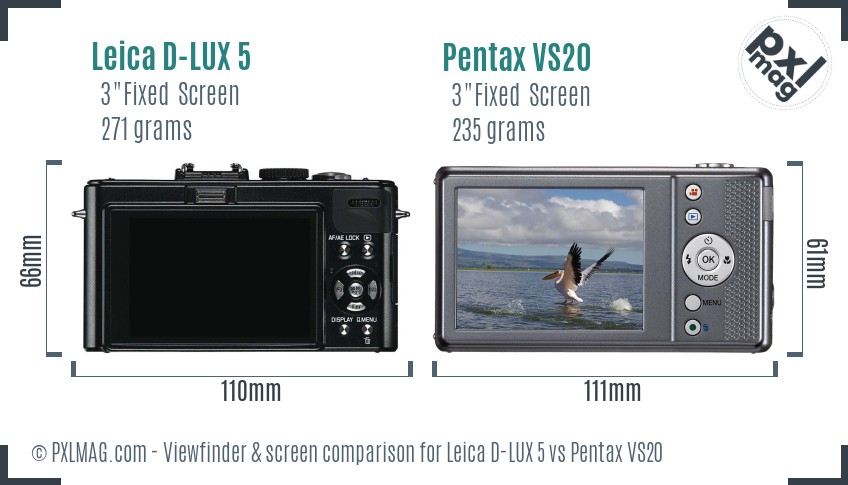 Leica D-LUX 5 vs Pentax VS20 Screen and Viewfinder comparison