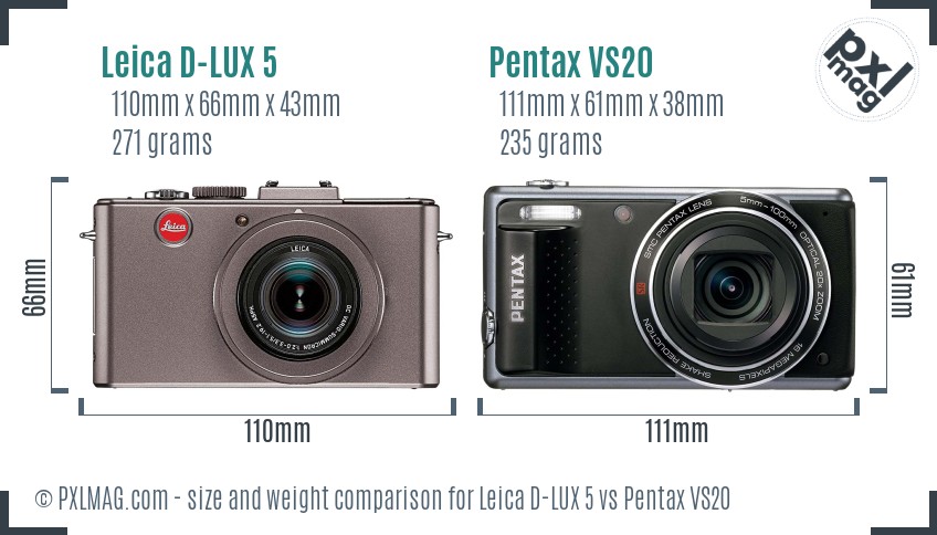 Leica D-LUX 5 vs Pentax VS20 size comparison