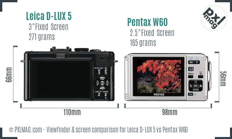 Leica D-LUX 5 vs Pentax W60 Screen and Viewfinder comparison