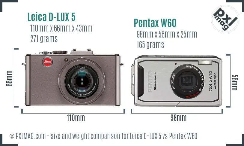 Leica D-LUX 5 vs Pentax W60 size comparison