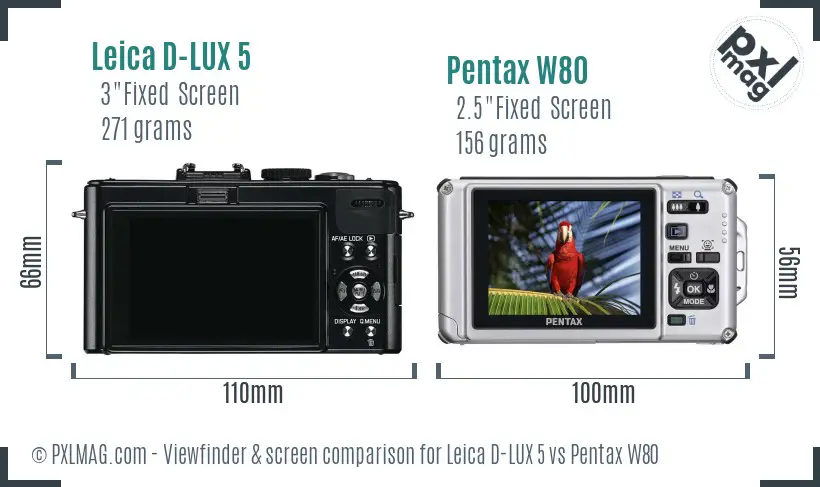 Leica D-LUX 5 vs Pentax W80 Screen and Viewfinder comparison