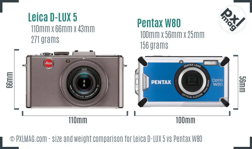 Leica D-LUX 5 vs Pentax W80 size comparison