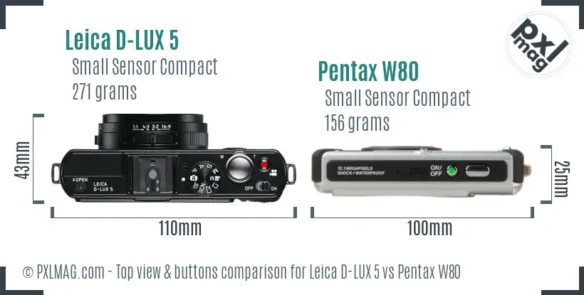 Leica D-LUX 5 vs Pentax W80 top view buttons comparison