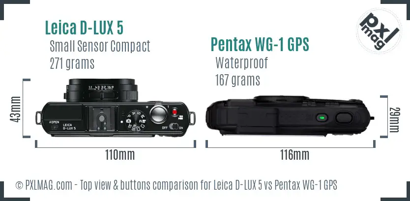 Leica D-LUX 5 vs Pentax WG-1 GPS top view buttons comparison Leica D-LUX 5 vs Pentax WG-1 GPS top view buttons comparison