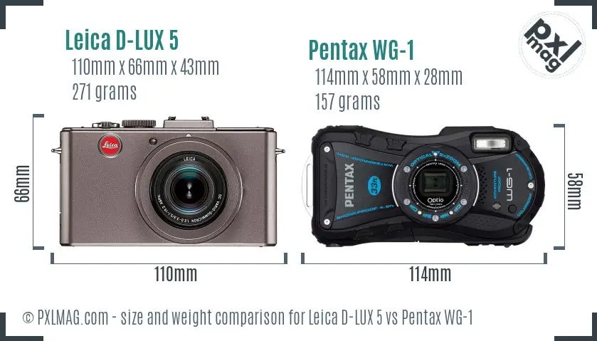 Leica D-LUX 5 vs Pentax WG-1 size comparison