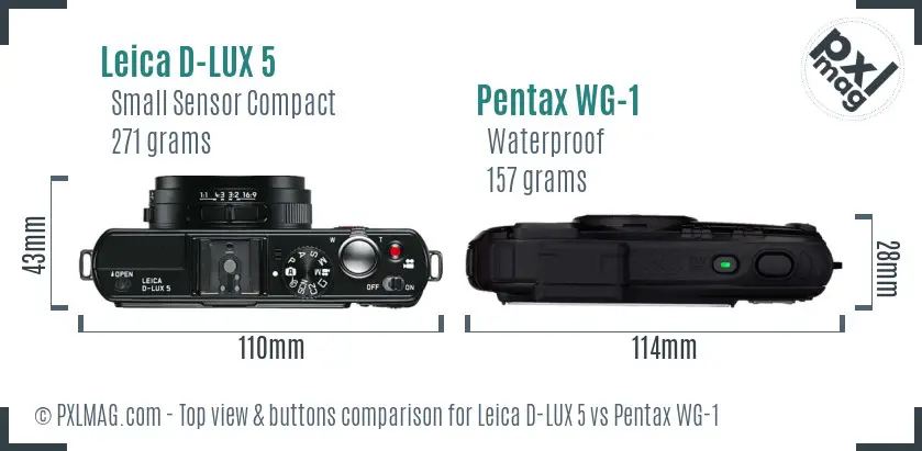 Leica D-LUX 5 vs Pentax WG-1 top view buttons comparison