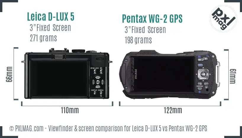 Leica D-LUX 5 vs Pentax WG-2 GPS Screen and Viewfinder comparison