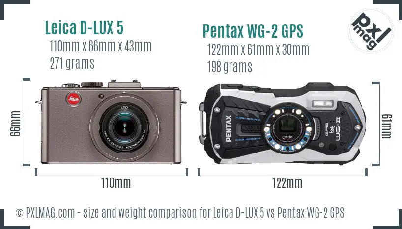 Leica D-LUX 5 vs Pentax WG-2 GPS size comparison