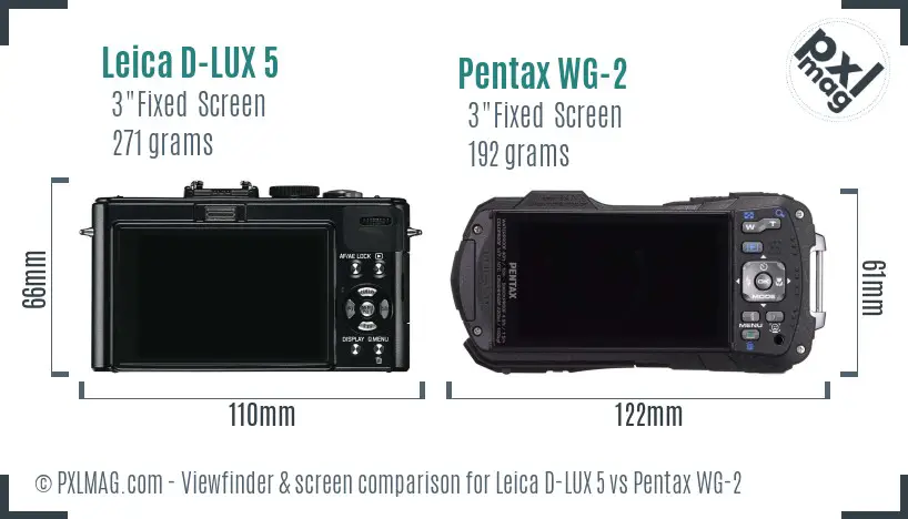 Leica D-LUX 5 vs Pentax WG-2 Screen and Viewfinder comparison