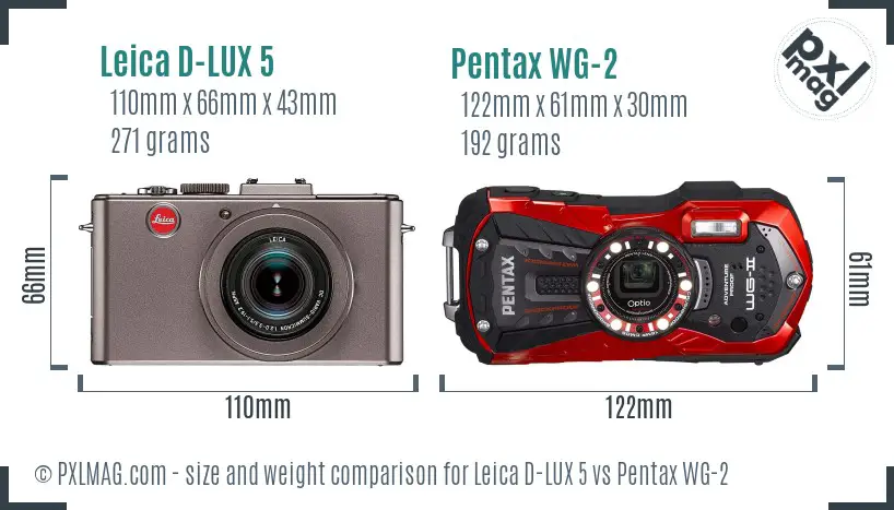 Leica D-LUX 5 vs Pentax WG-2 size comparison