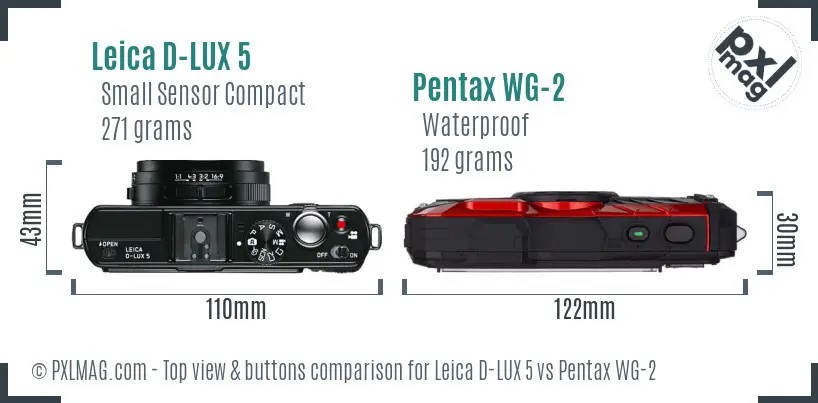 Leica D-LUX 5 vs Pentax WG-2 top view buttons comparison