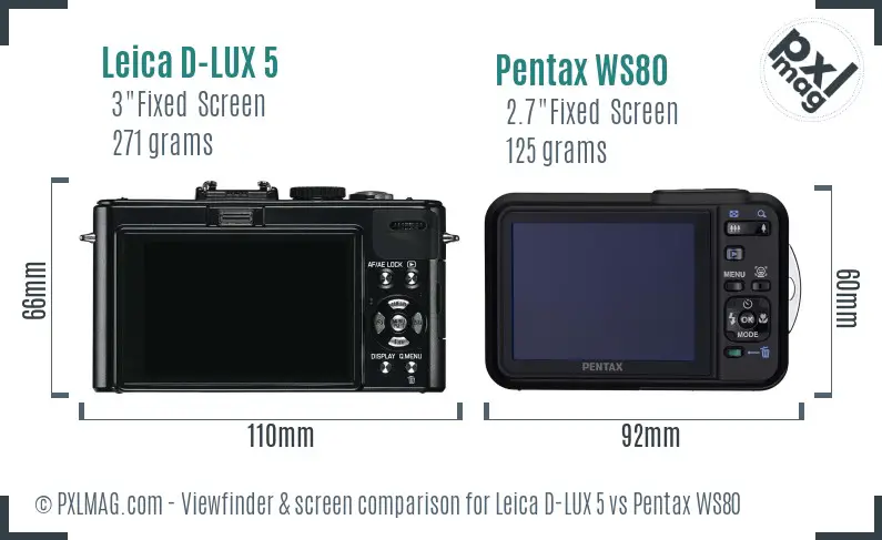 Leica D-LUX 5 vs Pentax WS80 Screen and Viewfinder comparison
