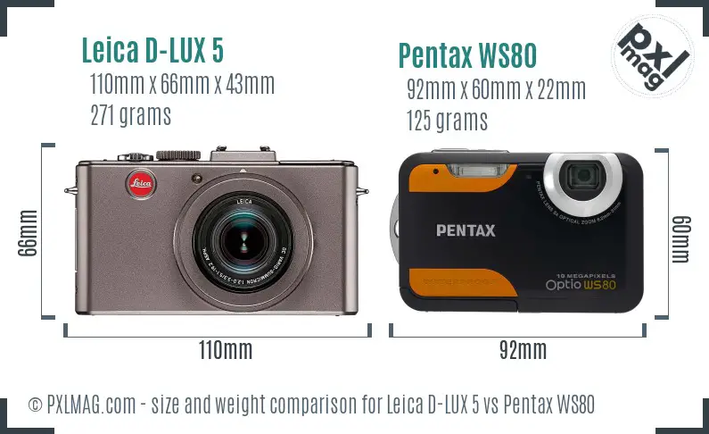 Leica D-LUX 5 vs Pentax WS80 size comparison