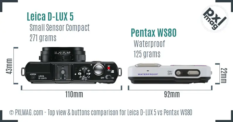Leica D-LUX 5 vs Pentax WS80 top view buttons comparison