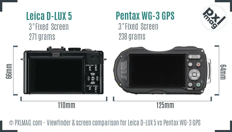 Leica D-LUX 5 vs Pentax WG-3 GPS Screen and Viewfinder comparison