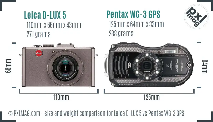 Leica D-LUX 5 vs Pentax WG-3 GPS size comparison