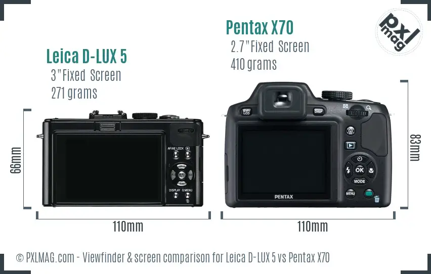 Leica D-LUX 5 vs Pentax X70 Screen and Viewfinder comparison