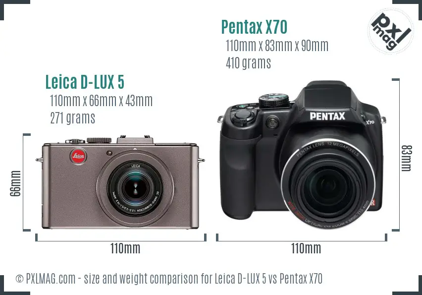 Leica D-LUX 5 vs Pentax X70 size comparison