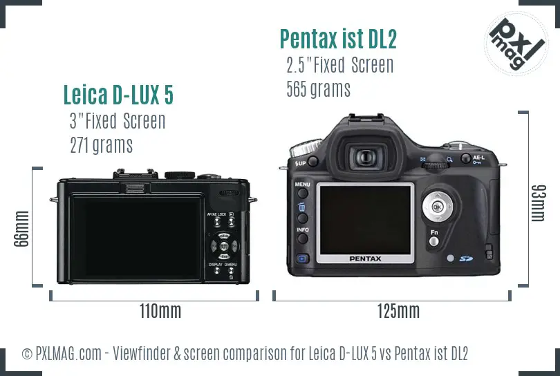 Leica D-LUX 5 vs Pentax ist DL2 Screen and Viewfinder comparison Leica D-LUX 5 vs Pentax ist DL2 Screen and Viewfinder comparison