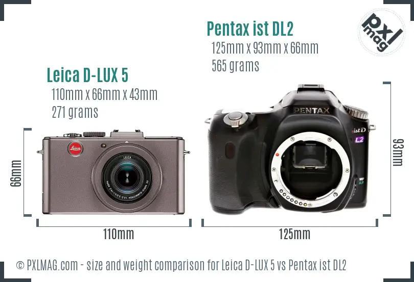 Leica D-LUX 5 vs Pentax ist DL2 size comparison Leica D-LUX 5 vs Pentax ist DL2 size comparison