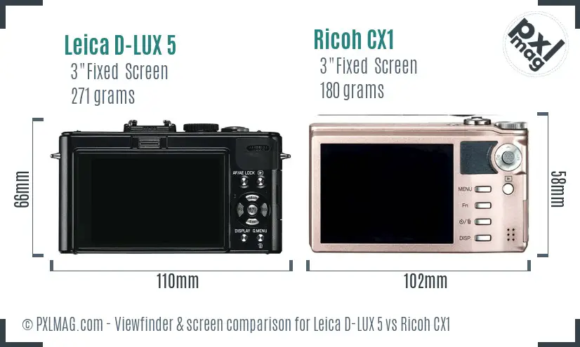 Leica D-LUX 5 vs Ricoh CX1 Screen and Viewfinder comparison