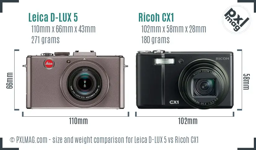 Leica D-LUX 5 vs Ricoh CX1 size comparison