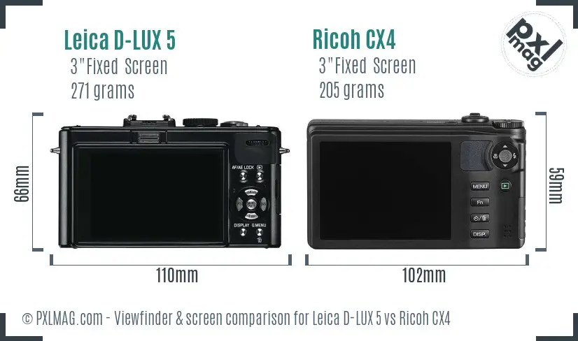 Leica D-LUX 5 vs Ricoh CX4 Screen and Viewfinder comparison