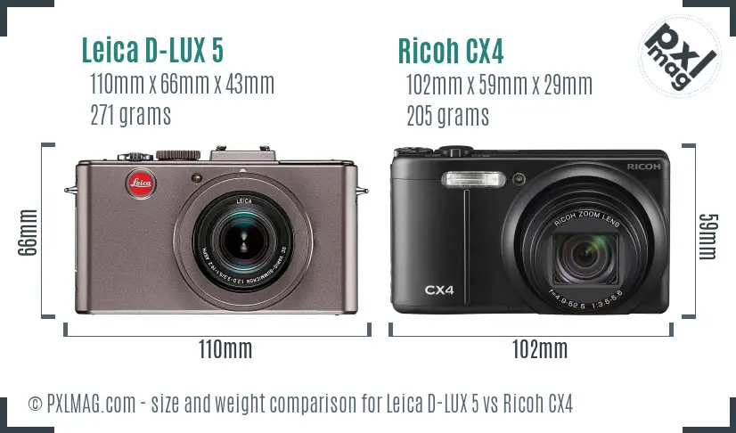 Leica D-LUX 5 vs Ricoh CX4 size comparison