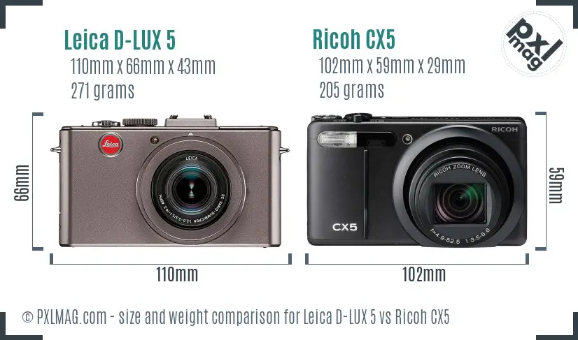Leica D-LUX 5 vs Ricoh CX5 size comparison