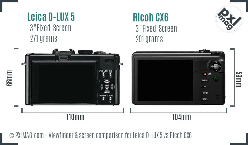 Leica D-LUX 5 vs Ricoh CX6 Screen and Viewfinder comparison
