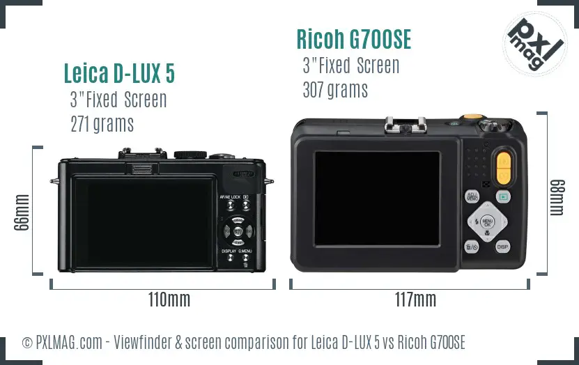 Leica D-LUX 5 vs Ricoh G700SE Screen and Viewfinder comparison Leica D-LUX 5 vs Ricoh G700SE Screen and Viewfinder comparison