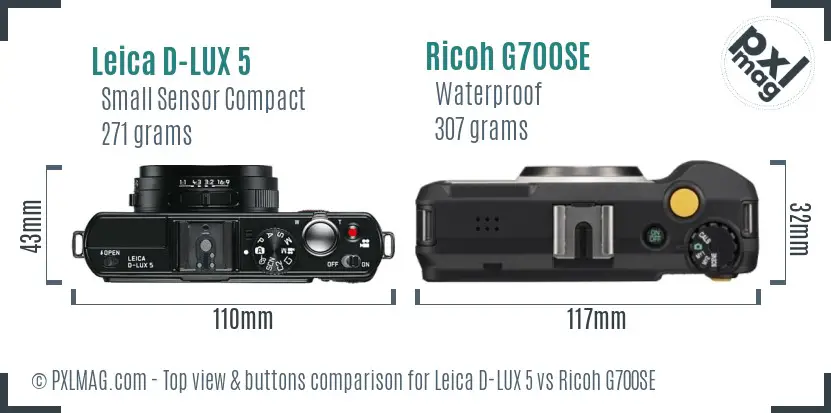 Leica D-LUX 5 vs Ricoh G700SE top view buttons comparison Leica D-LUX 5 vs Ricoh G700SE top view buttons comparison