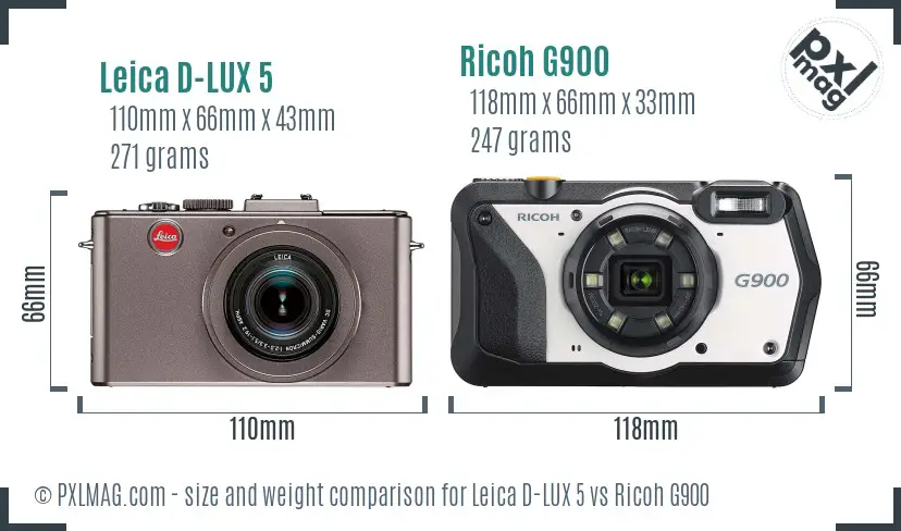Leica D-LUX 5 vs Ricoh G900 size comparison Leica D-LUX 5 vs Ricoh G900 size comparison