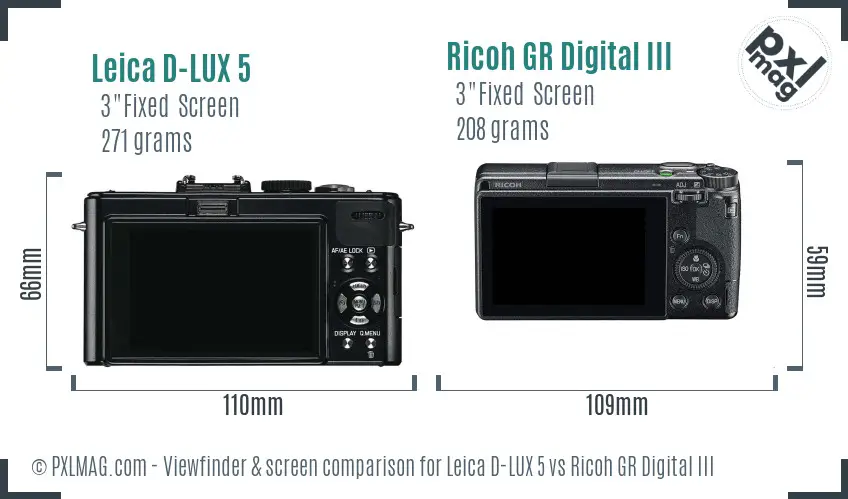 Leica D-LUX 5 vs Ricoh GR Digital III Screen and Viewfinder comparison