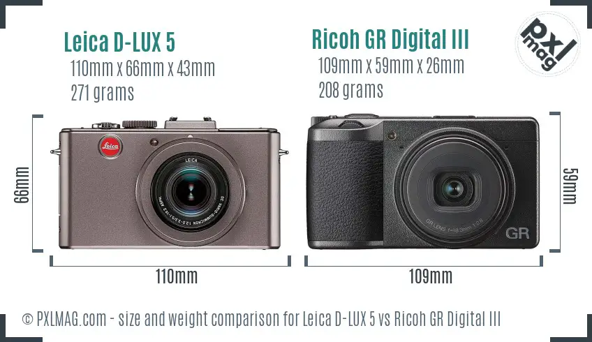 Leica D-LUX 5 vs Ricoh GR Digital III size comparison