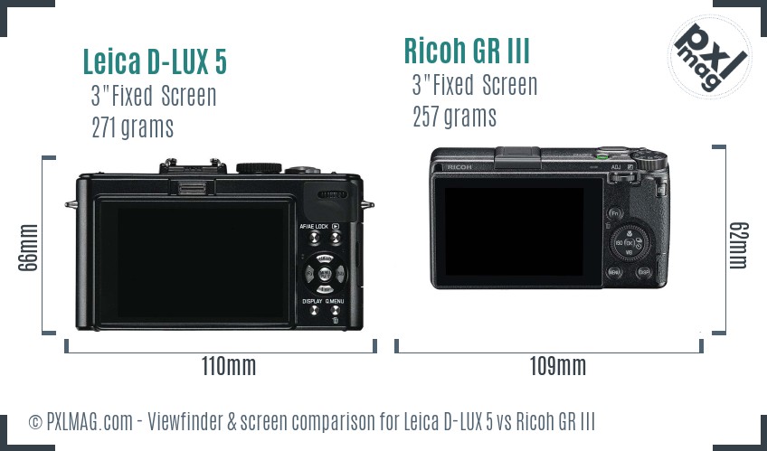 Leica D-LUX 5 vs Ricoh GR III Screen and Viewfinder comparison