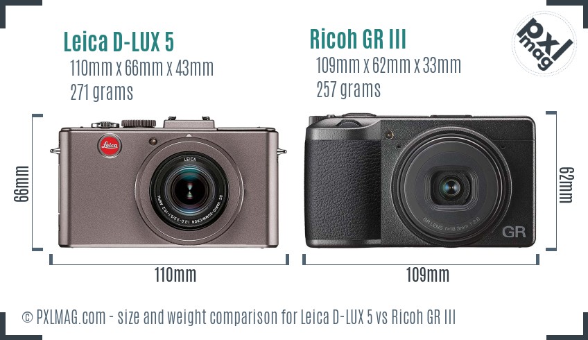 Leica D-LUX 5 vs Ricoh GR III size comparison
