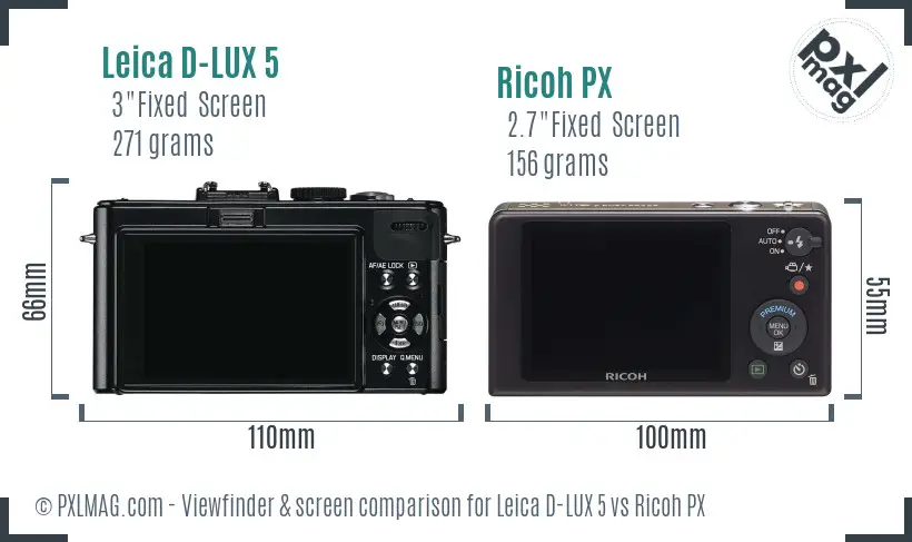 Leica D-LUX 5 vs Ricoh PX Screen and Viewfinder comparison