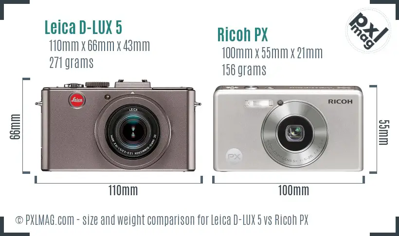 Leica D-LUX 5 vs Ricoh PX size comparison