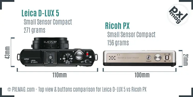 Leica D-LUX 5 vs Ricoh PX top view buttons comparison