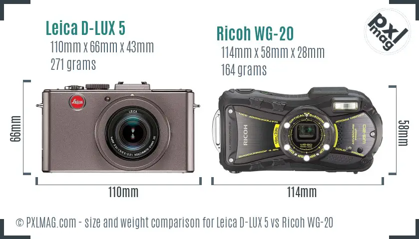 Leica D-LUX 5 vs Ricoh WG-20 size comparison