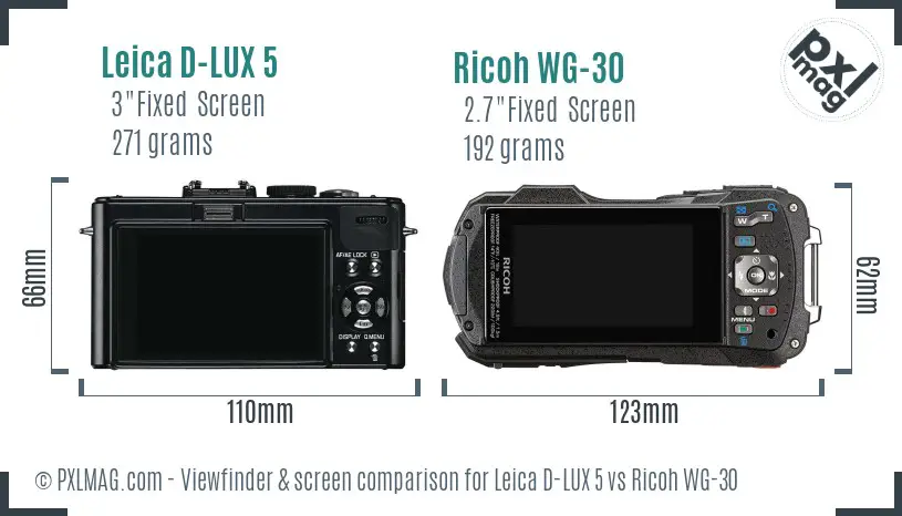 Leica D-LUX 5 vs Ricoh WG-30 Screen and Viewfinder comparison Leica D-LUX 5 vs Ricoh WG-30 Screen and Viewfinder comparison