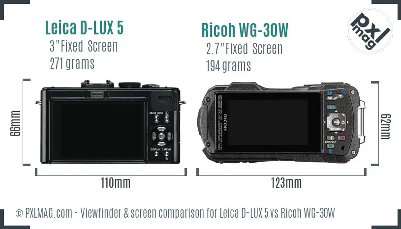 Leica D-LUX 5 vs Ricoh WG-30W Screen and Viewfinder comparison