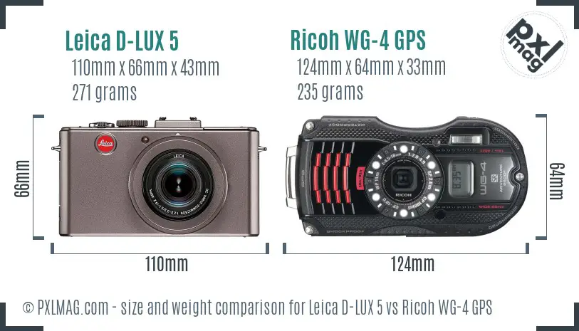 Leica D-LUX 5 vs Ricoh WG-4 GPS size comparison