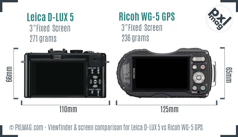 Leica D-LUX 5 vs Ricoh WG-5 GPS Screen and Viewfinder comparison
