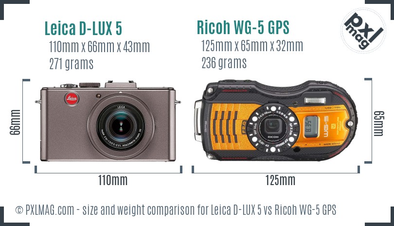 Leica D-LUX 5 vs Ricoh WG-5 GPS size comparison