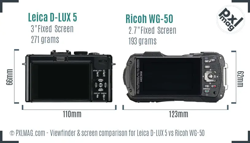 Leica D-LUX 5 vs Ricoh WG-50 Screen and Viewfinder comparison